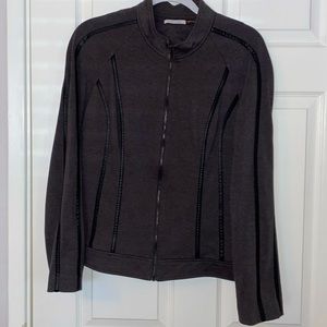 NWOT XL Calvin Klein charcoal and leather Moto Zip Up Sweater Jacket